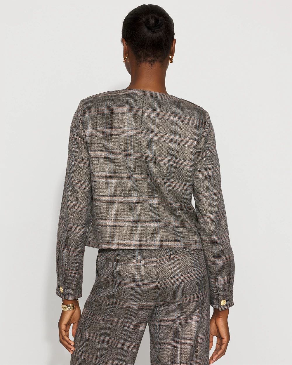 Metallic Plaid Cropped Jacket | White House Black Market